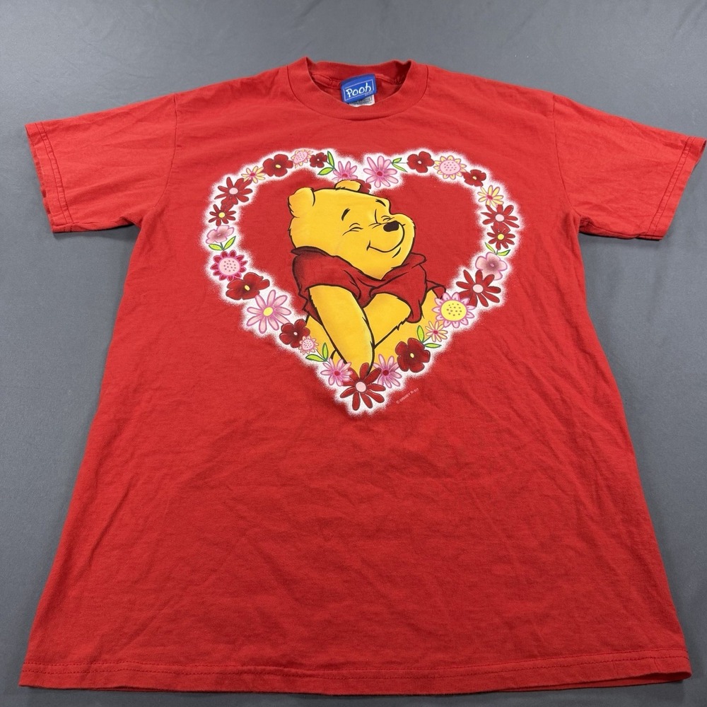Vintage 90s Disney Winnie The Pooh Graphic Red Short Sleeve T Shirt Size Medium